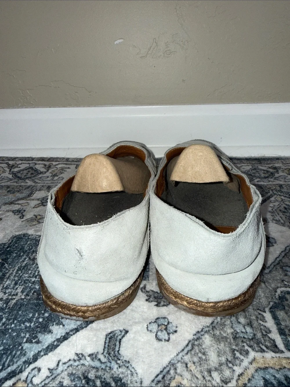 Aquatalia Nikita Italy Penny Loafer Weatherproof Soft Suede Grey Stitch Details